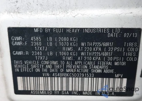 2013 Subaru Outback 2.5I Limited z USA, uszkodzony, nr VIN 4S4BRBKC5D3291533